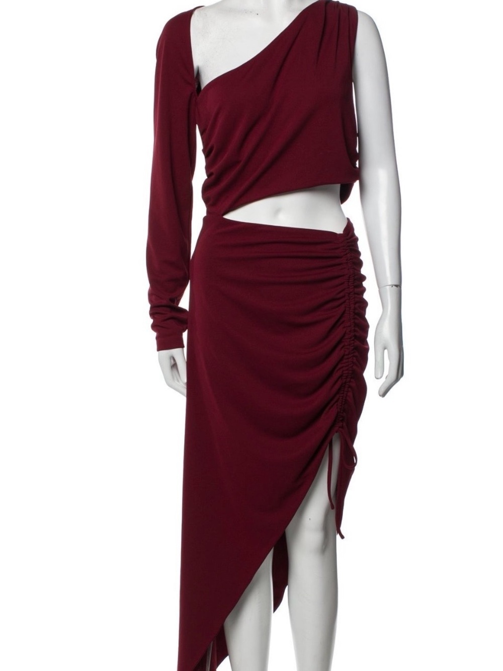 NICHOLAS Burgundy Asymmetrical Ruched Cutout Dress